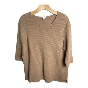 J. Jill Women's Tan Side Slit Knit 3/4 Sleeve Sweater Top Size Large